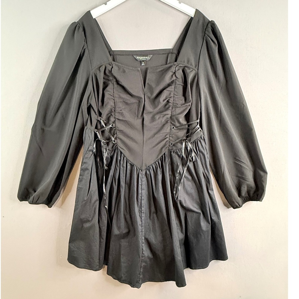 Torrid Nightfall Puff Sleeve Basque Waist Dress Womens 20 2X Black Goth Witchy